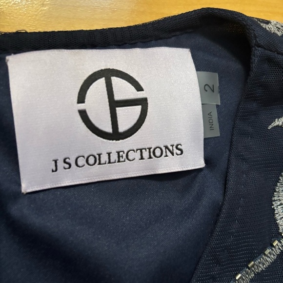 JS Collections V-NECK BEADED EMBROIDERED GOWN Size 2 New With Tag Navy Blue - Picture 6 of 8